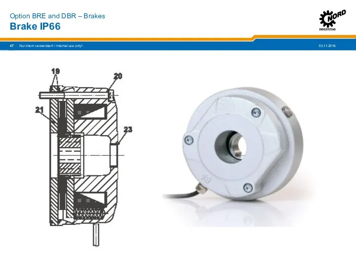 Brake IP66 Nur intern verwenden! / Internal use only! Option BRE and DBR – Brakes