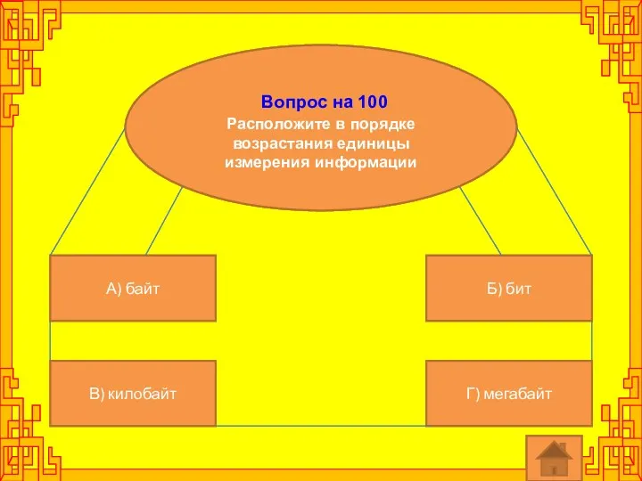 Вопрос на 100 Расположите в порядке возрастания единицы измерения информации