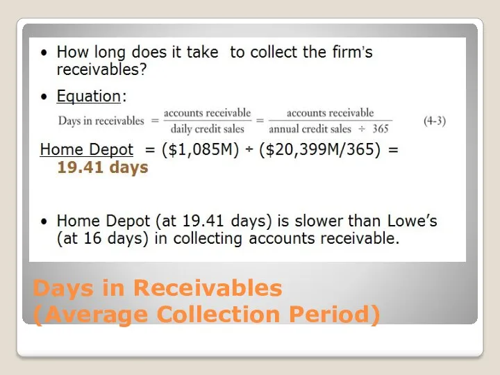 Days in Receivables (Average Collection Period)