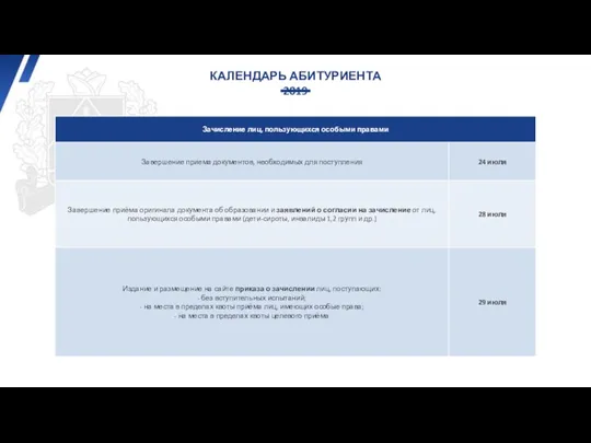 КАЛЕНДАРЬ АБИТУРИЕНТА 2019