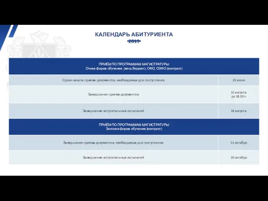 КАЛЕНДАРЬ АБИТУРИЕНТА 2019