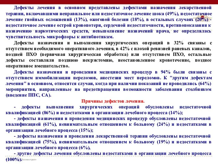 Дефекты лечения в основном представлены дефектами назначения лекарственной терапии, включавшими