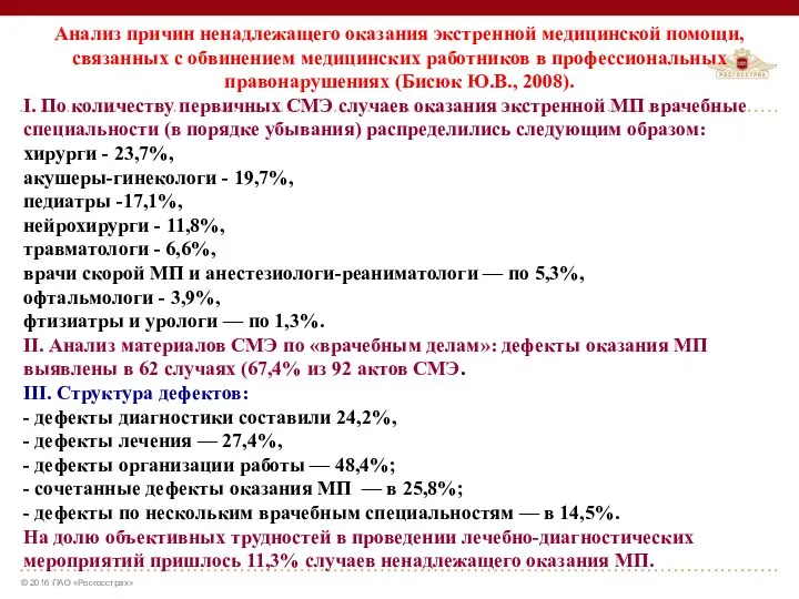 Анализ причин ненадлежащего оказания экстренной медицинской помощи, связанных с обвинением