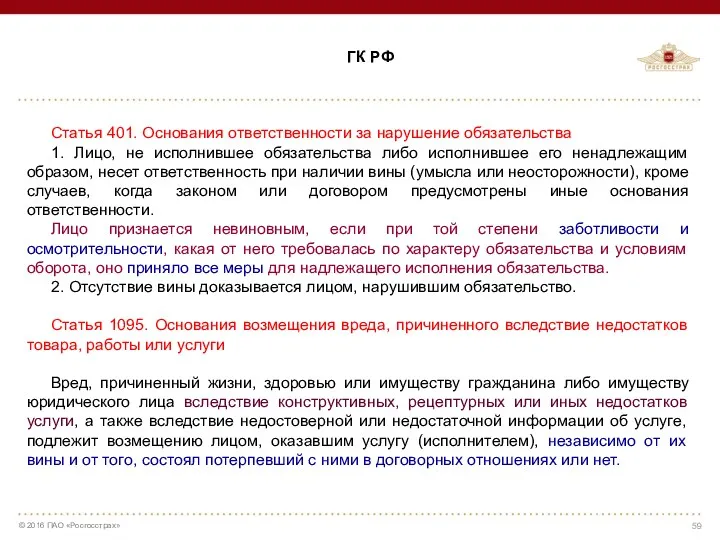 ГК РФ Статья 401. Основания ответственности за нарушение обязательства 1.