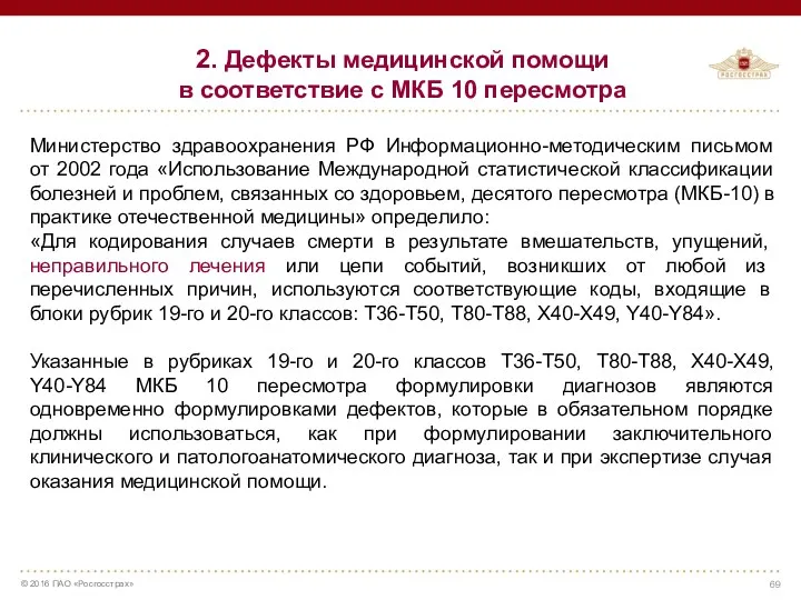 2. Дефекты медицинской помощи в соответствие с МКБ 10 пересмотра