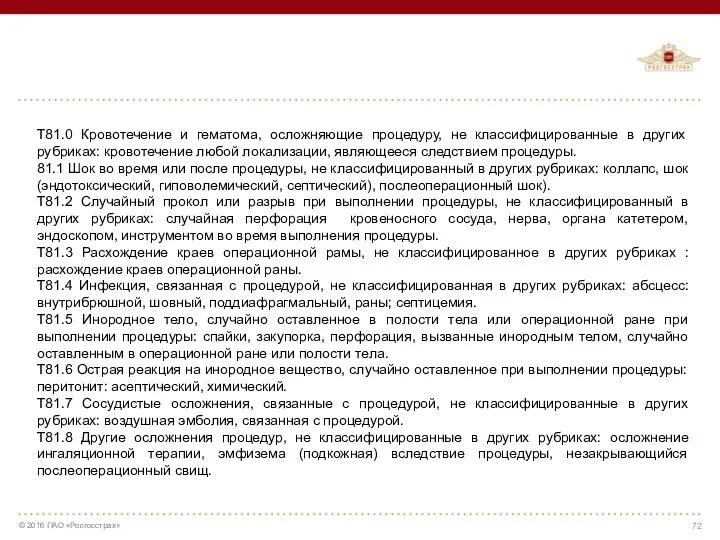 Т81.0 Кровотечение и гематома, осложняющие процедуру, не классифицированные в других