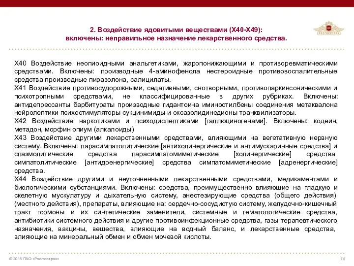 2. Воздействие ядовитыми веществами (Х40-Х49): включены: неправильное назначение лекарственного средства.