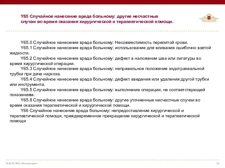 Y65 Случайное нанесение вреда больному: другие несчастные случаи во время