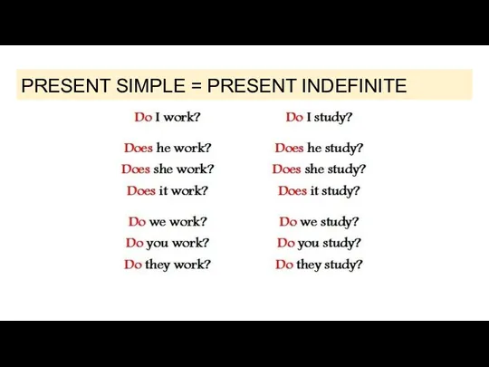 PRESENT SIMPLE = PRESENT INDEFINITE