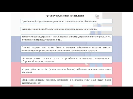 Уроки турбулентного десятилетия Произошло беспрецедентное ускорение технологического обновления. Усиливается непредсказуемость