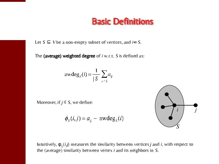 Basic Definitions Let S ⊆ V be a non-empty subset