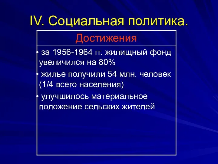 IV. Социальная политика.