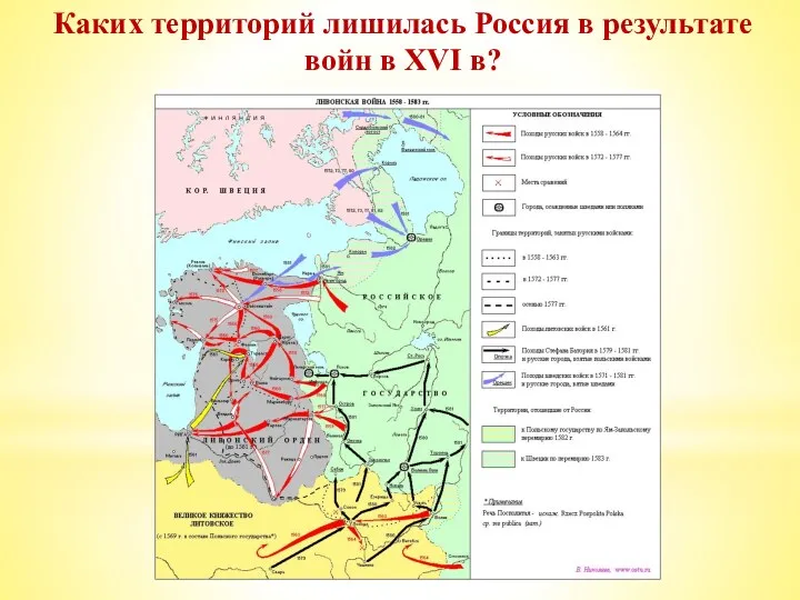 Каких территорий лишилась Россия в результате войн в XVI в?