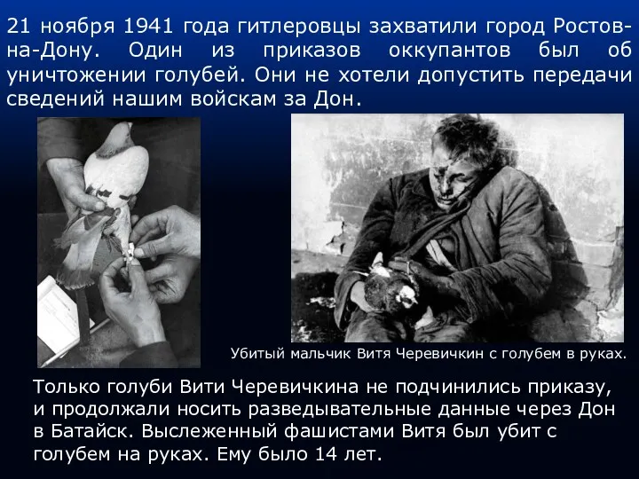 21 ноября 1941 года гитлеровцы захватили город Ростов-на-Дону. Один из
