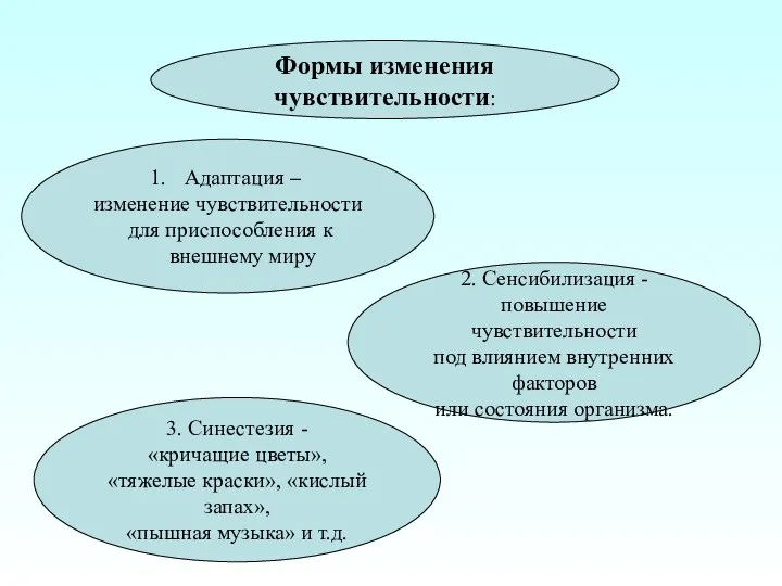 Формы изменения чувствительности: Адаптация – изменение чувствительности для приспособления к