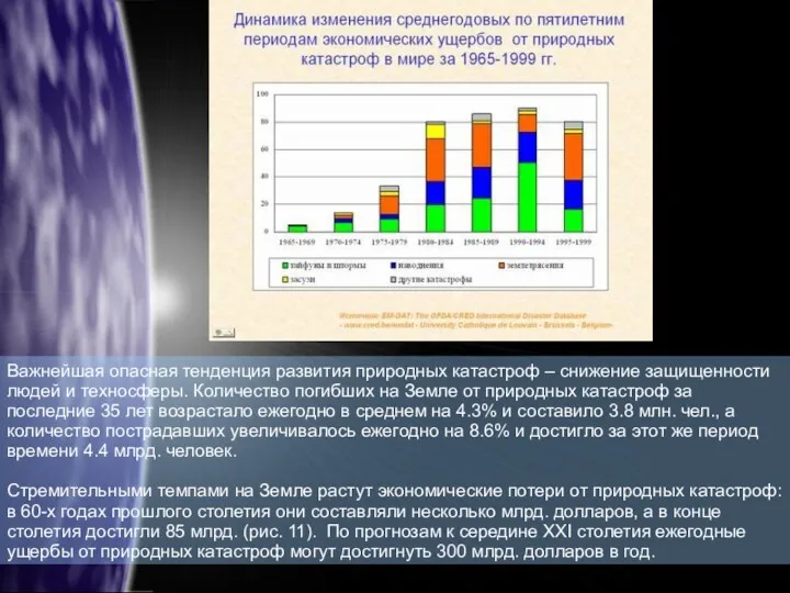 Важнейшая опасная тенденция развития природных катастроф – снижение защищенности людей