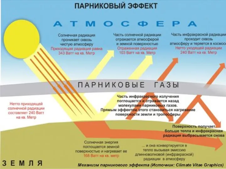 Механизм парникового эффекта (Источник: Climate Vitae Graphics)