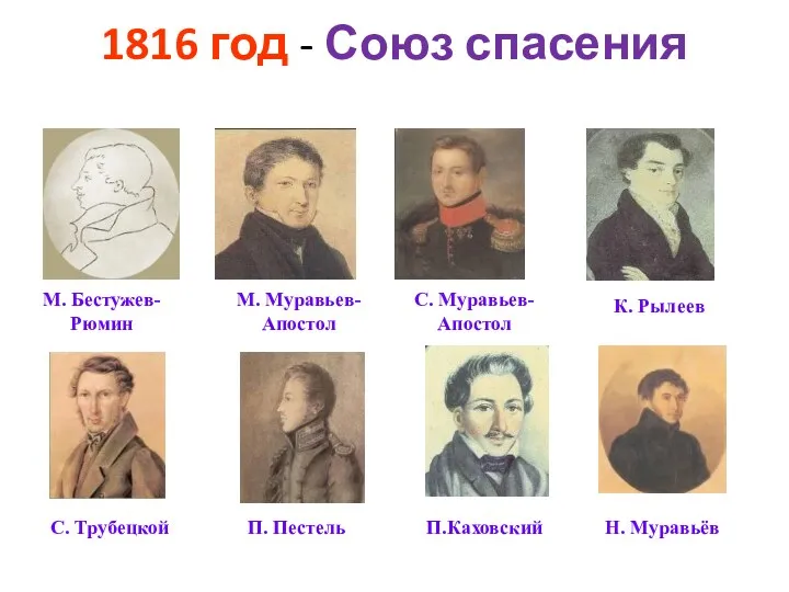 1816 год - Союз спасения М. Бестужев-Рюмин М. Муравьев-Апостол С.