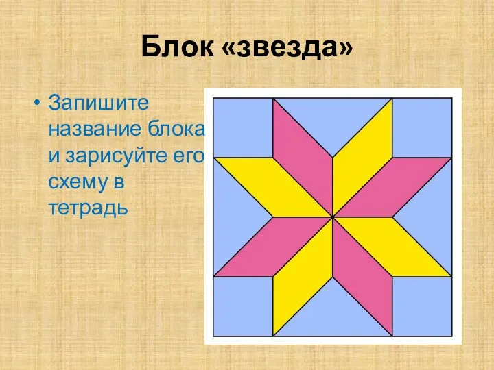Блок «звезда» Запишите название блока и зарисуйте его схему в тетрадь