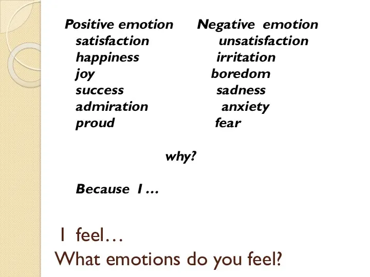 I feel… What emotions do you feel? Positive emotion Negative