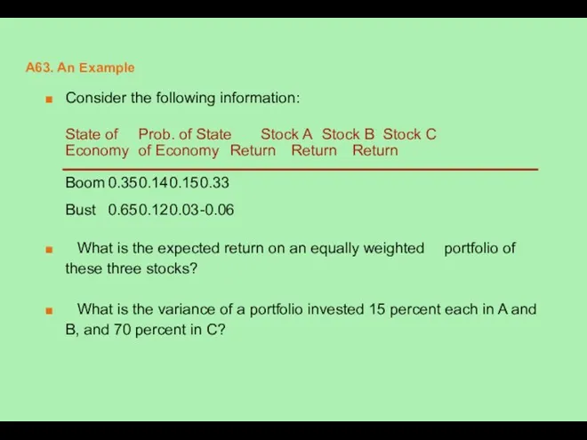 A63. An Example Consider the following information: State of Prob.