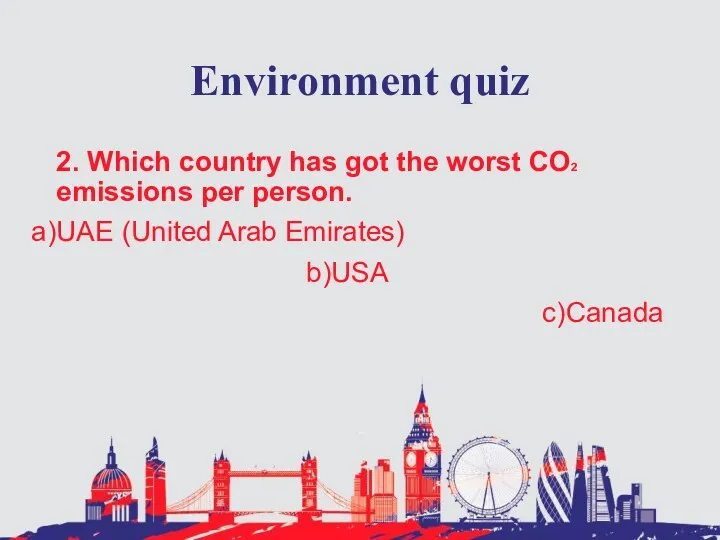 Environment quiz 2. Which country has got the worst CO2