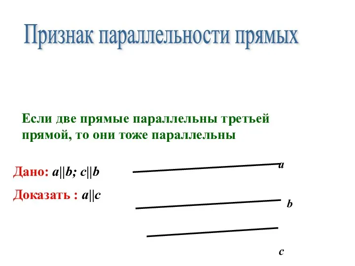 Если две прямые параллельны третьей прямой, то они тоже параллельны