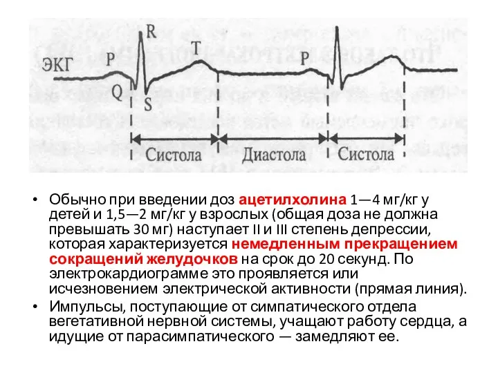 Обычно при введении доз ацетилхолина 1—4 мг/кг у детей и