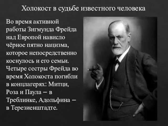 Во время активной работы Зигмунда Фрейда над Европой нависло чёрное