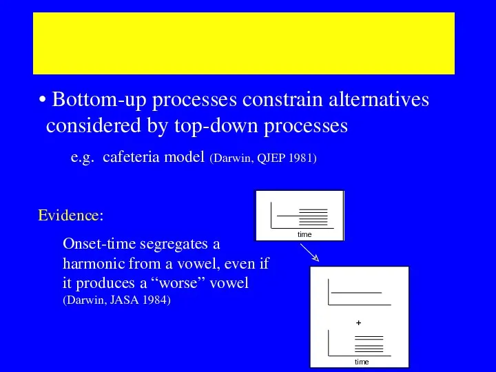 Both approaches could be true Bottom-up processes constrain alternatives considered
