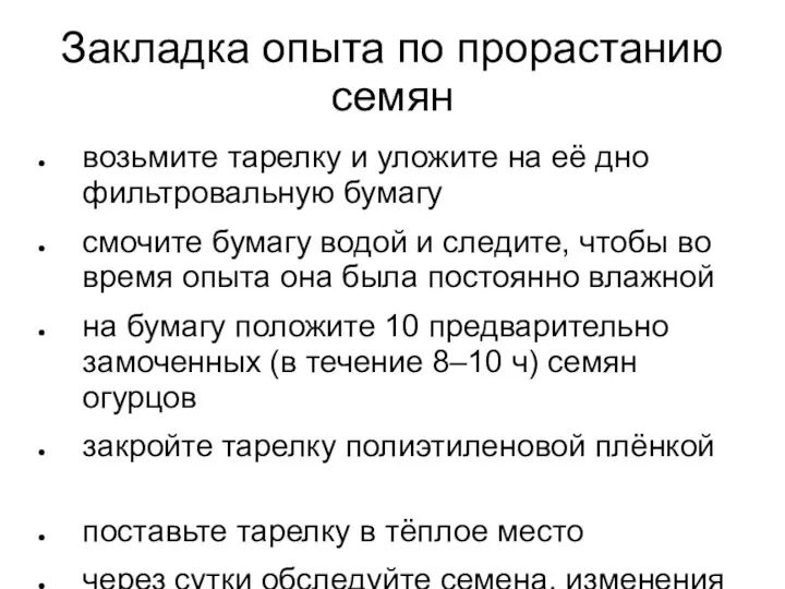 Закладка опыта по прорастанию семян возьмите тарелку и уложите на