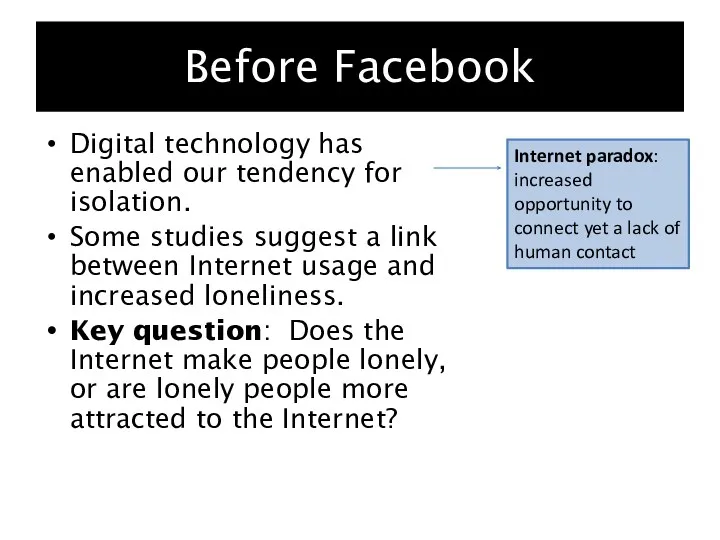 Before Facebook Digital technology has enabled our tendency for isolation.