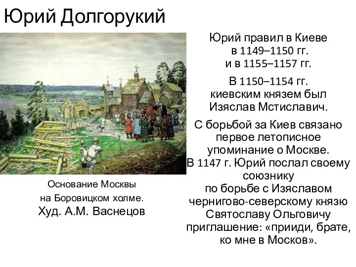 Юрий Долгорукий Юрий правил в Киеве в 1149–1150 гг. и