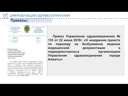 ЦИФРОВИЗАЦИЯ ЗДРАВООХРАНЕНИЯ Приказы: Приказ Управления здравоохранения № 135 от 22 июня 2018г. «О