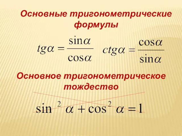 Основные тригонометрические формулы Основное тригонометрическое тождество