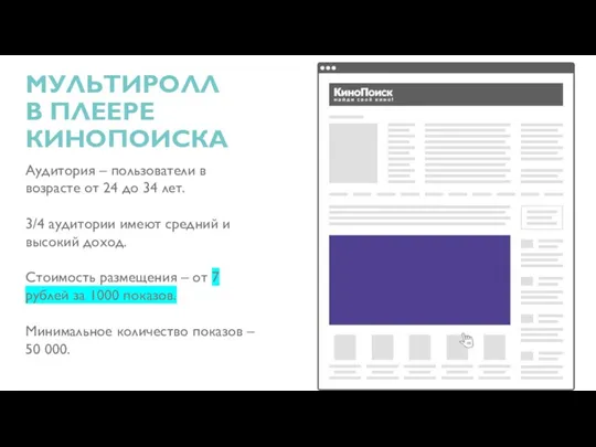 МУЛЬТИРОЛЛ В ПЛЕЕРЕ КИНОПОИСКА Аудитория – пользователи в возрасте от