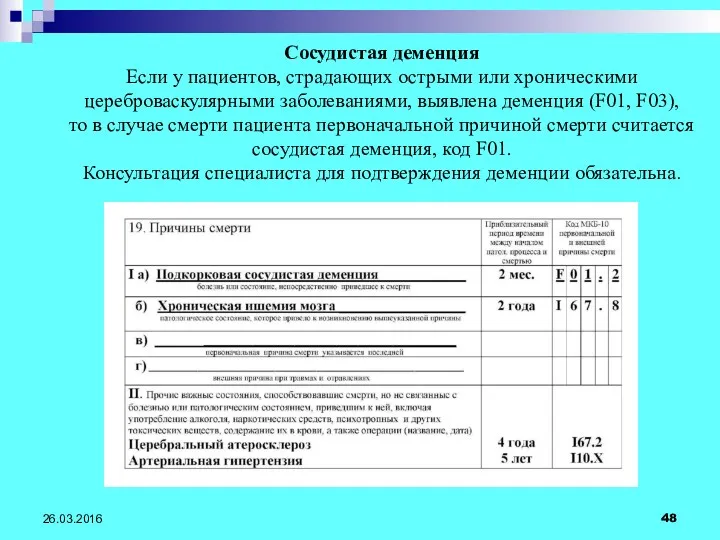 26.03.2016 Сосудистая деменция Если у пациентов, страдающих острыми или хроническими