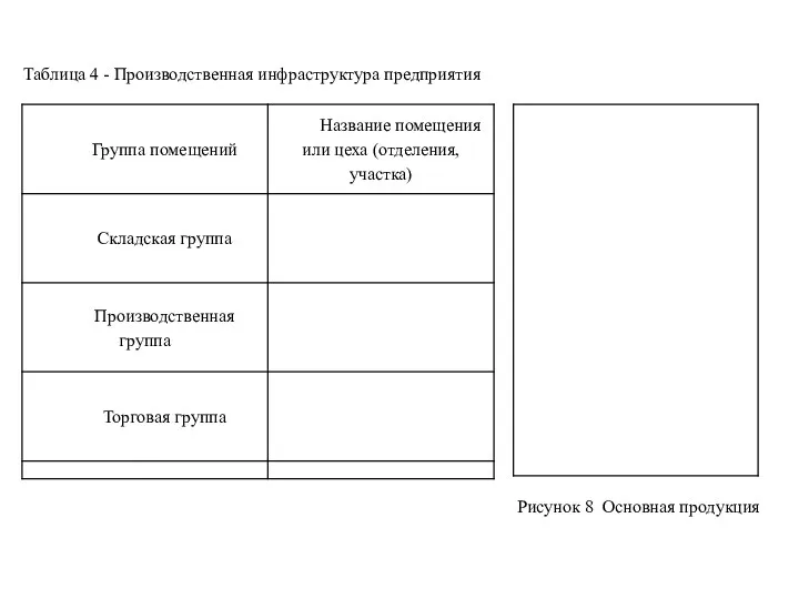 Таблица 4 - Производственная инфраструктура предприятия Рисунок 8 Основная продукция