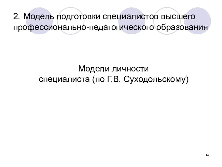 2. Модель подготовки специалистов высшего профессионально-педагогического образования Модели личности специалиста (по Г.В. Суходольскому)