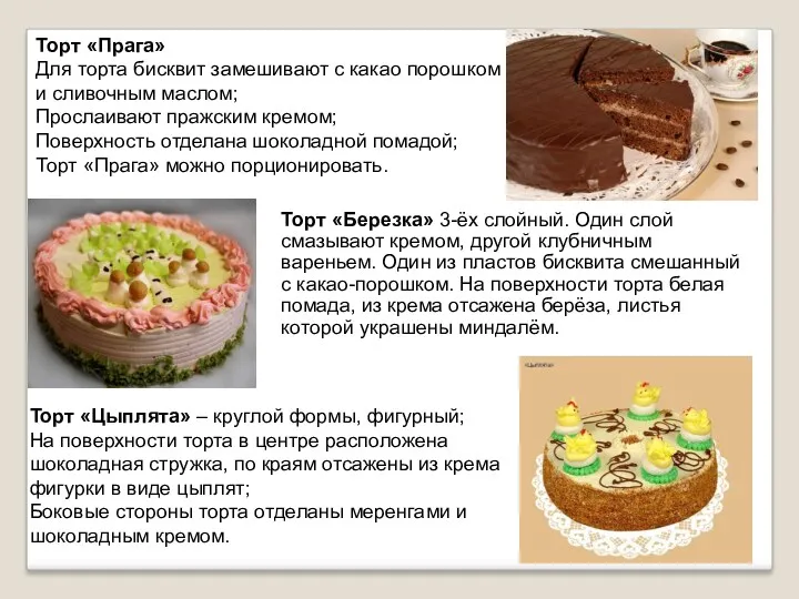 Торт «Прага» Для торта бисквит замешивают с какао порошком и