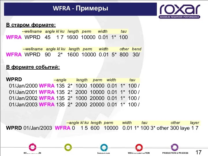 WFRA - Примеры В старом формате: --wellname angle kl ku