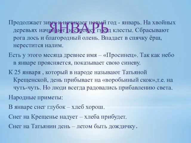 Продолжает зиму и начинает новый год - январь. На хвойных