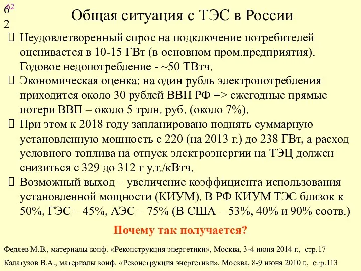 Общая ситуация с ТЭС в России Неудовлетворенный спрос на подключение