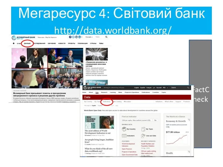 Мегаресурс 4: Світовий банк http://data.worldbank.org/ FactCheck