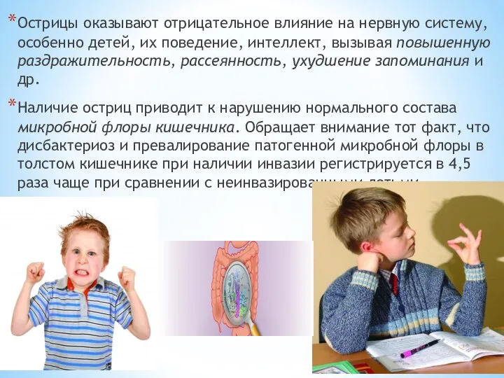 Острицы оказывают отрицательное влияние на нервную систему, особенно детей, их