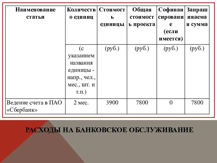 РАСХОДЫ НА БАНКОВСКОЕ ОБСЛУЖИВАНИЕ