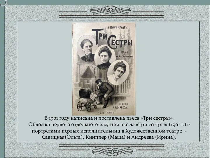 В 1901 году написана и поставлена пьеса «Три сестры». Обложка первого отдельного издания
