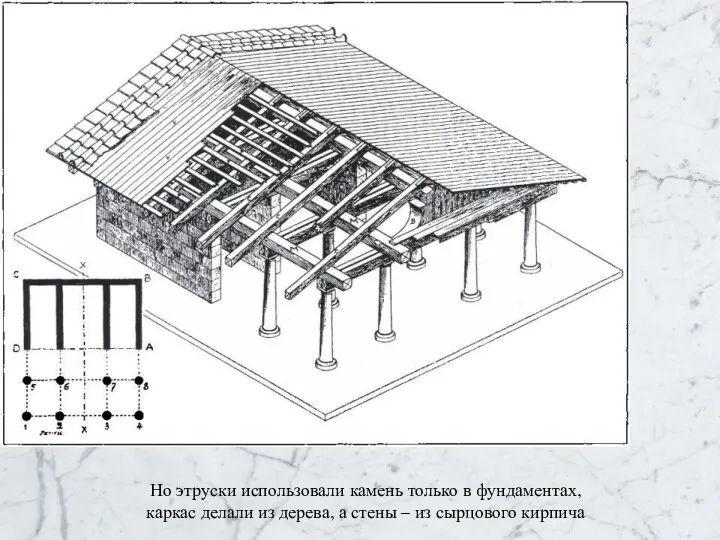 Но этруски использовали камень только в фундаментах, каркас делали из