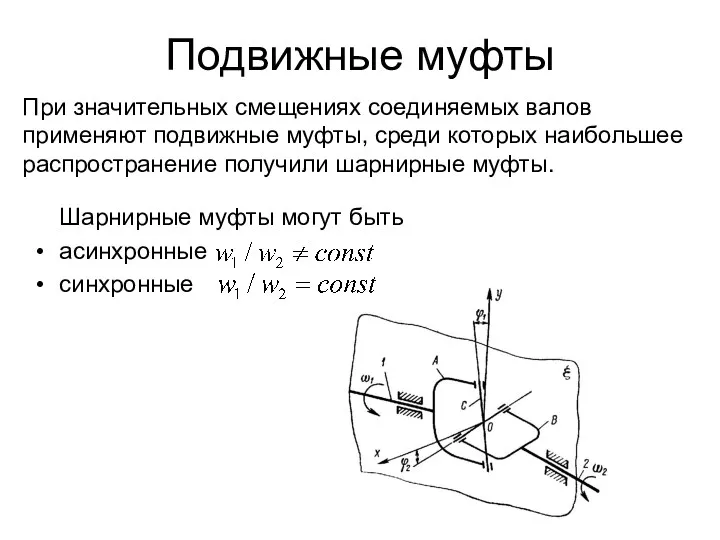 Подвижные муфты При значительных смещениях соединяемых валов применяют подвижные муфты,