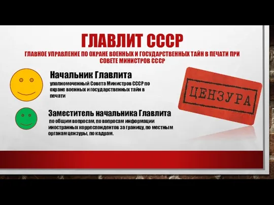 ГЛАВЛИТ СССР ГЛАВНОЕ УПРАВЛЕНИЕ ПО ОХРАНЕ ВОЕННЫХ И ГОСУДАРСТВЕННЫХ ТАЙН